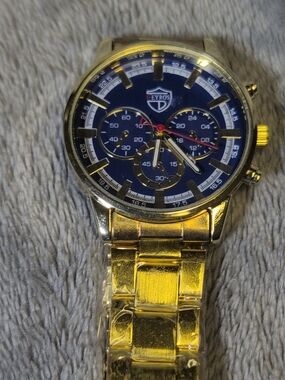 Men's Gold-Tone Watch with Blue Dial
